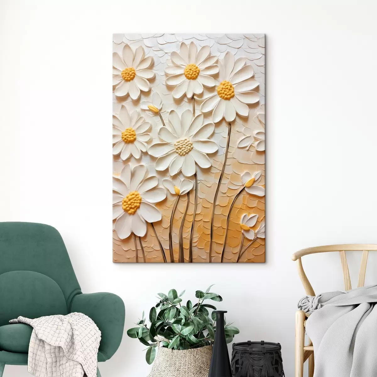 Tableau Marguerites en style empâté : pétales blancs s45647