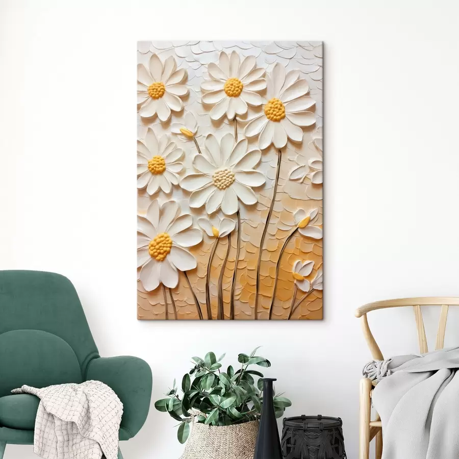 Tableau Marguerites en style empâté : pétales blancs s45647