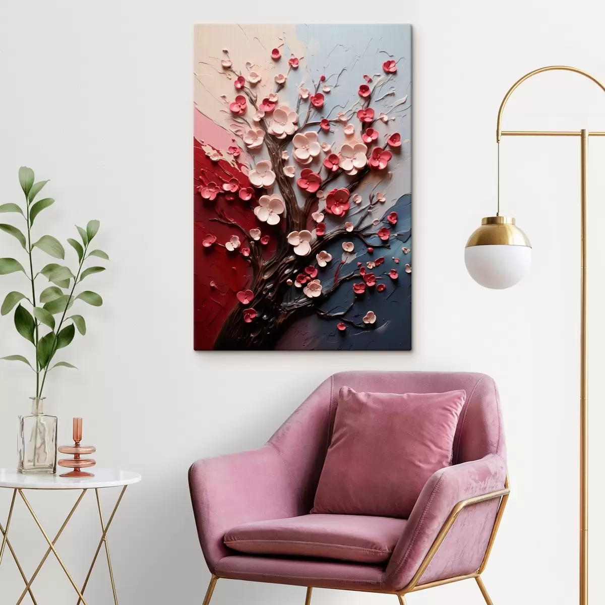 Tableau Sakura volumétrique dans un style de peinture texturé s45650