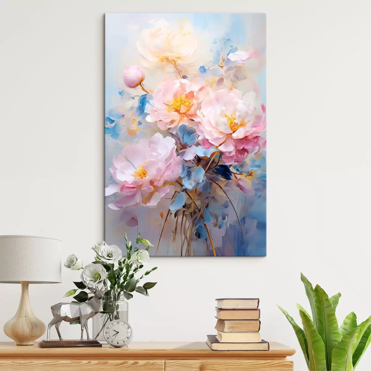 Tableau Fleurs abstraites : tons roses et bleus s45652