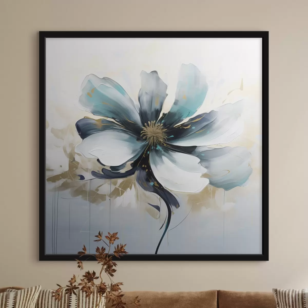 Poster Fleur turquoise en peinture à l'huile f45641