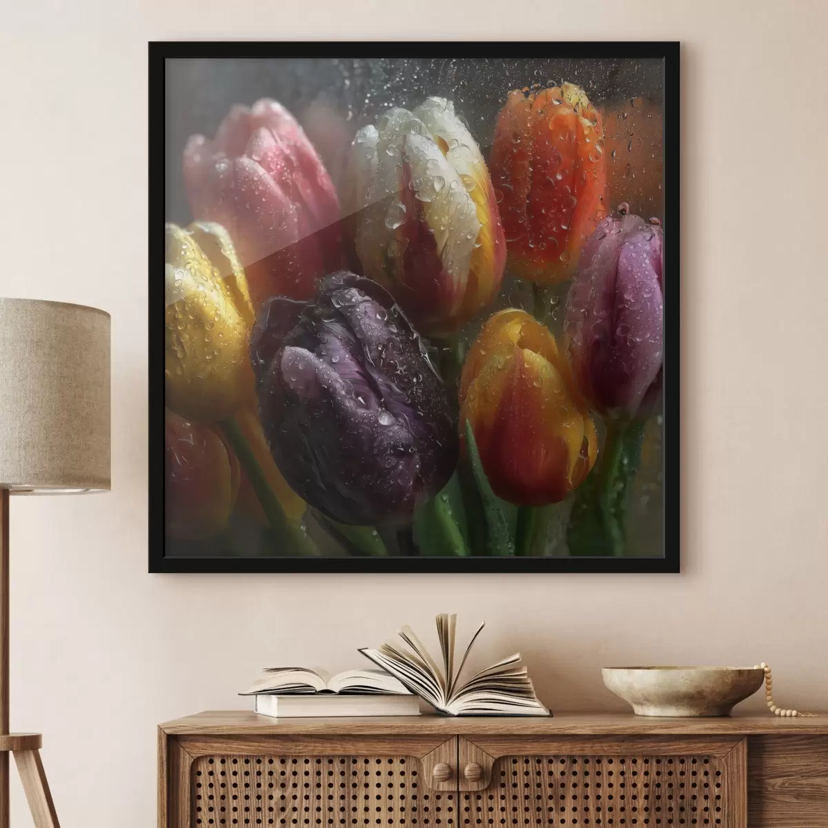 Poster Tulipes sous la pluie : couleurs vives f45642