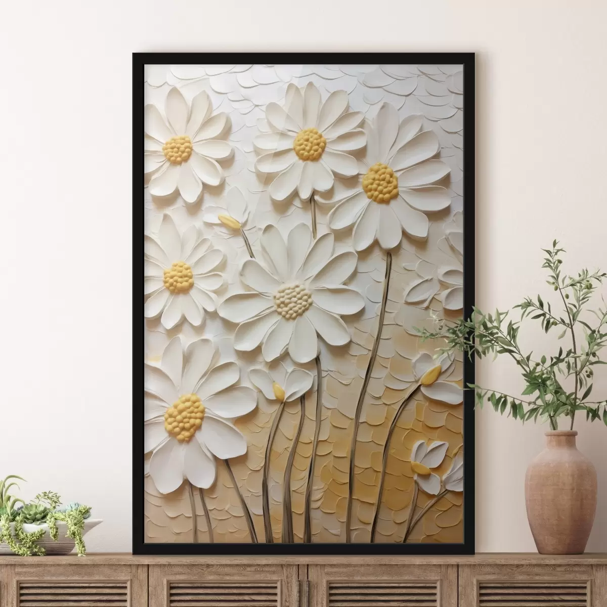Poster Marguerites en style empâté : pétales blancs f45647