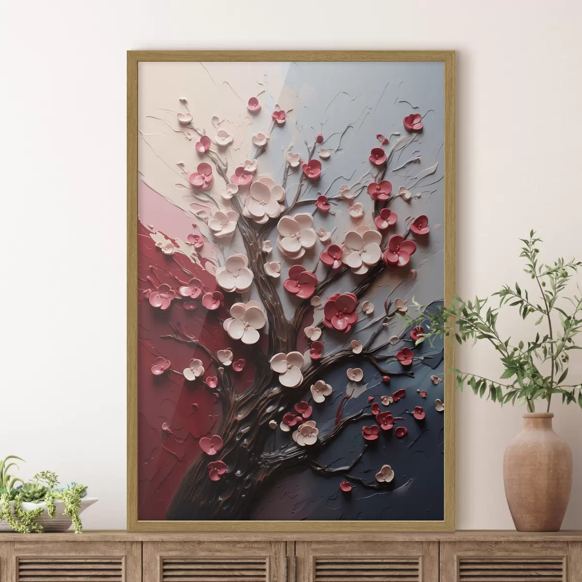 Poster Sakura volumétrique dans un style de peinture texturé f45650