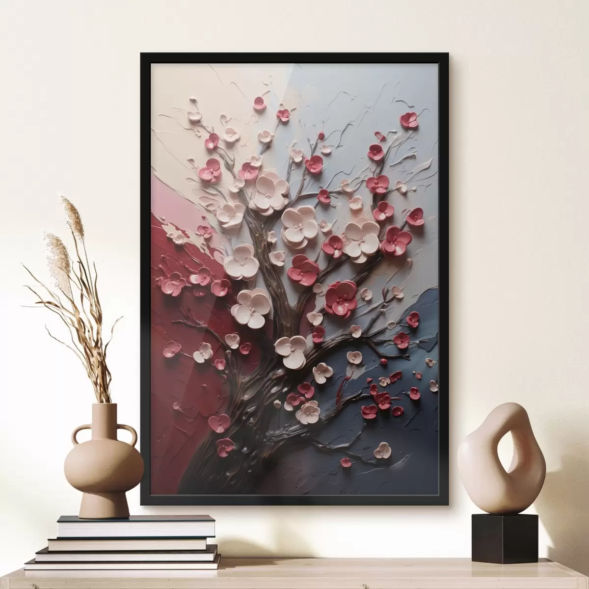 Poster Sakura volumétrique dans un style de peinture texturé f45650