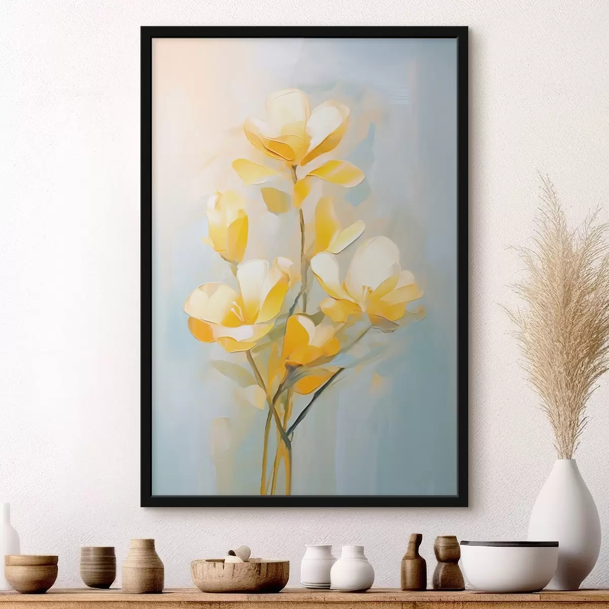 Poster Fleurs jaunes délicates dans le style de la peinture à l'huile f45651