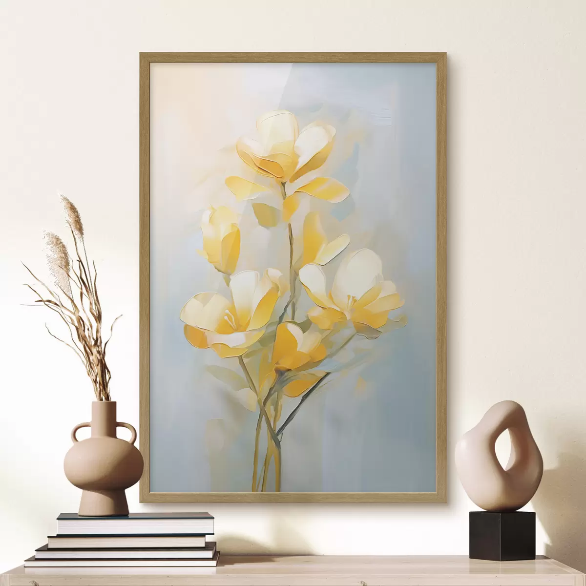 Poster Fleurs jaunes délicates dans le style de la peinture à l'huile f45651