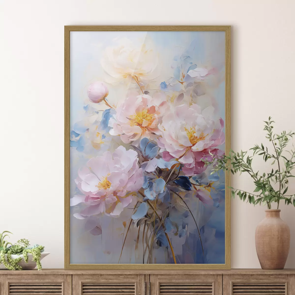 Poster Fleurs abstraites : tons roses et bleus f45652