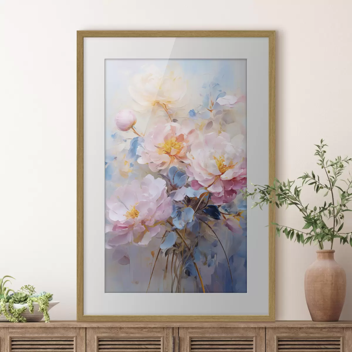 Poster Fleurs abstraites : tons roses et bleus f45652