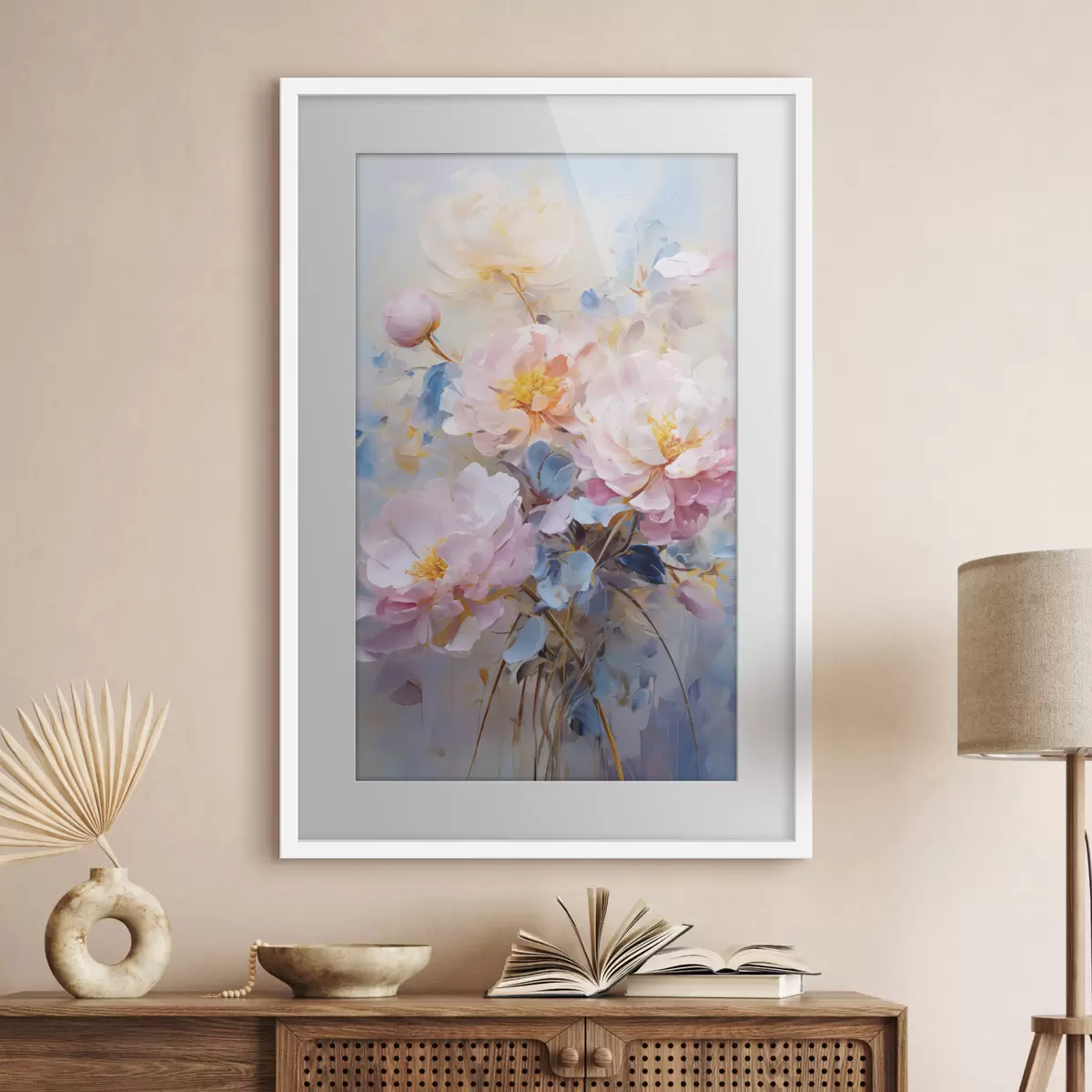 Poster Fleurs abstraites : tons roses et bleus f45652