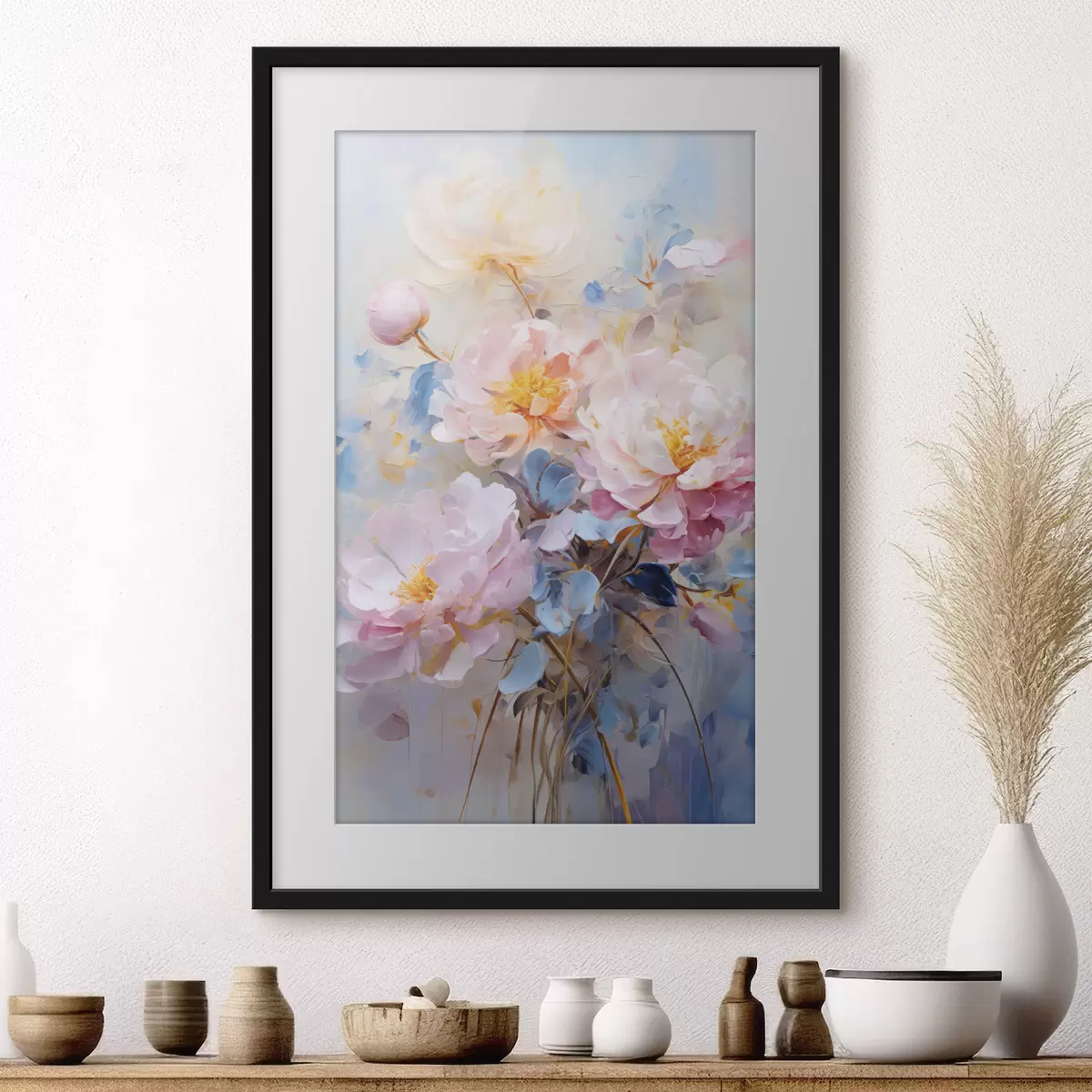 Poster Fleurs abstraites : tons roses et bleus f45652