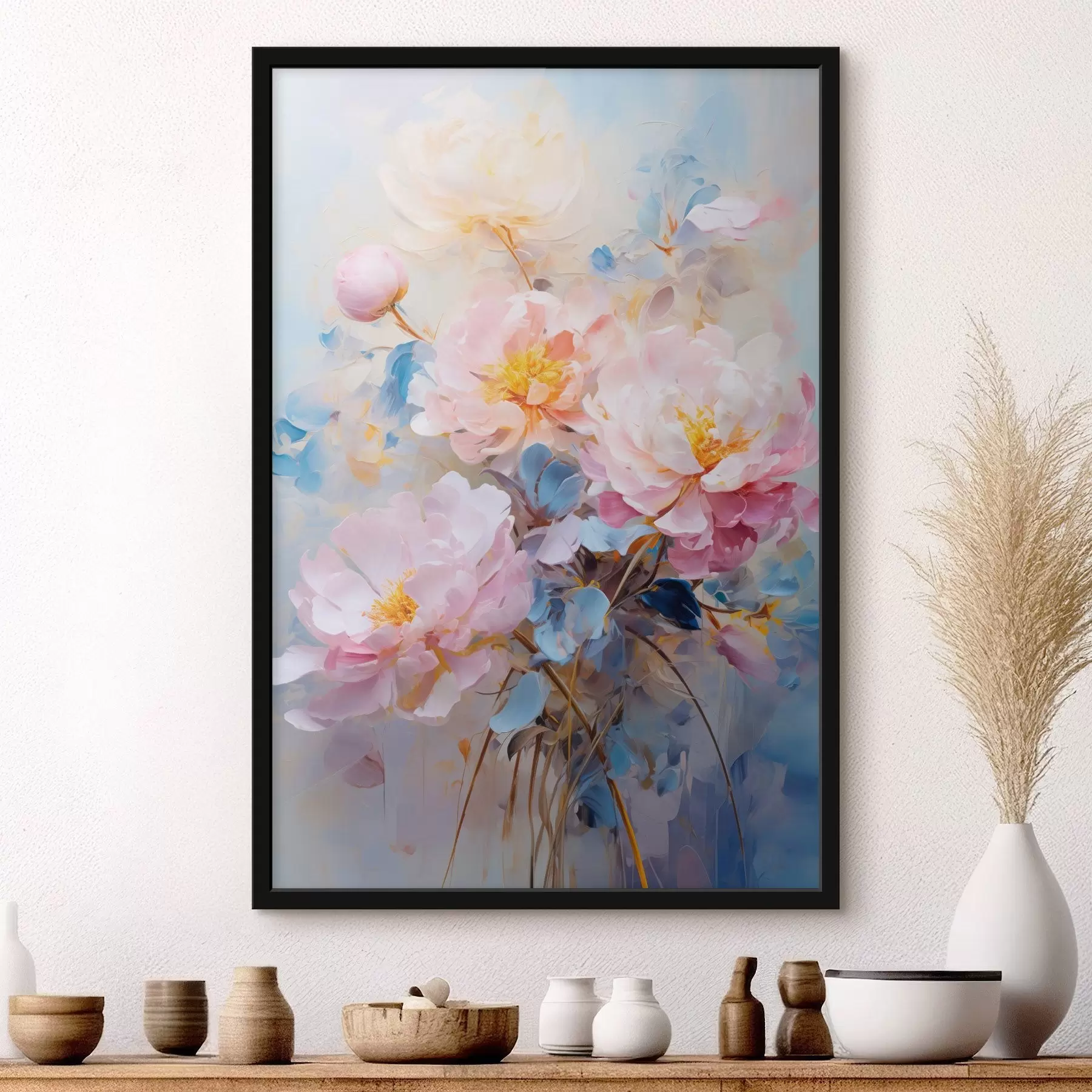 Papier peint Fleurs abstraites : tons roses et bleus f45652