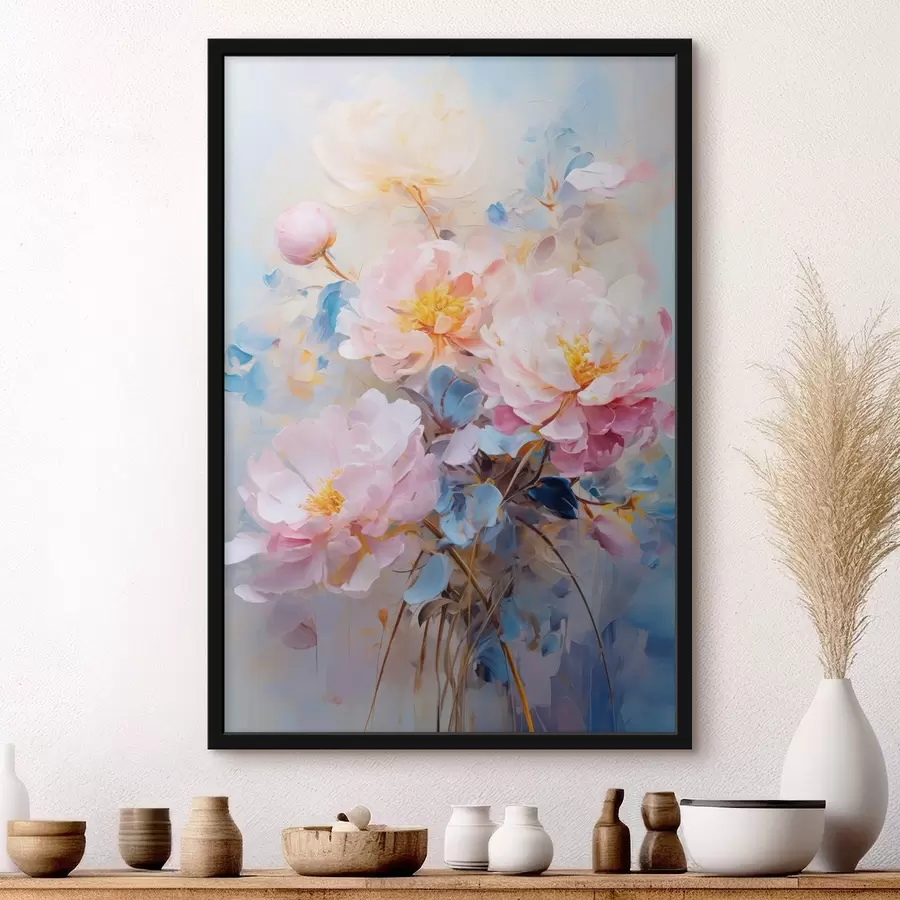 Papier peint Fleurs abstraites : tons roses et bleus f45652