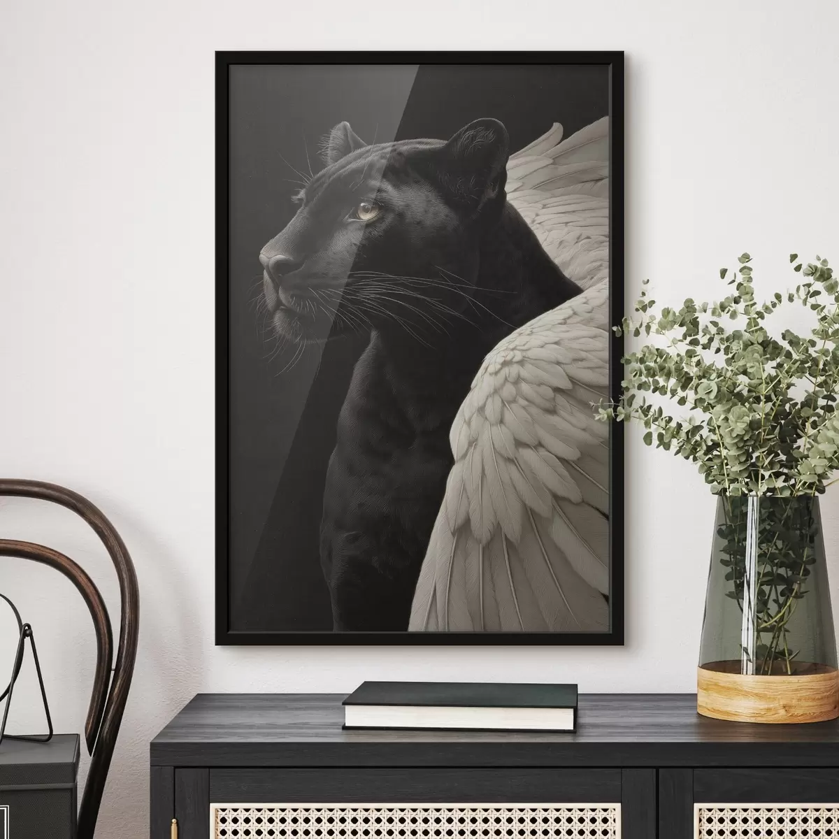 Poster Panthère noire avec ailes dans un style fantastique f45653
