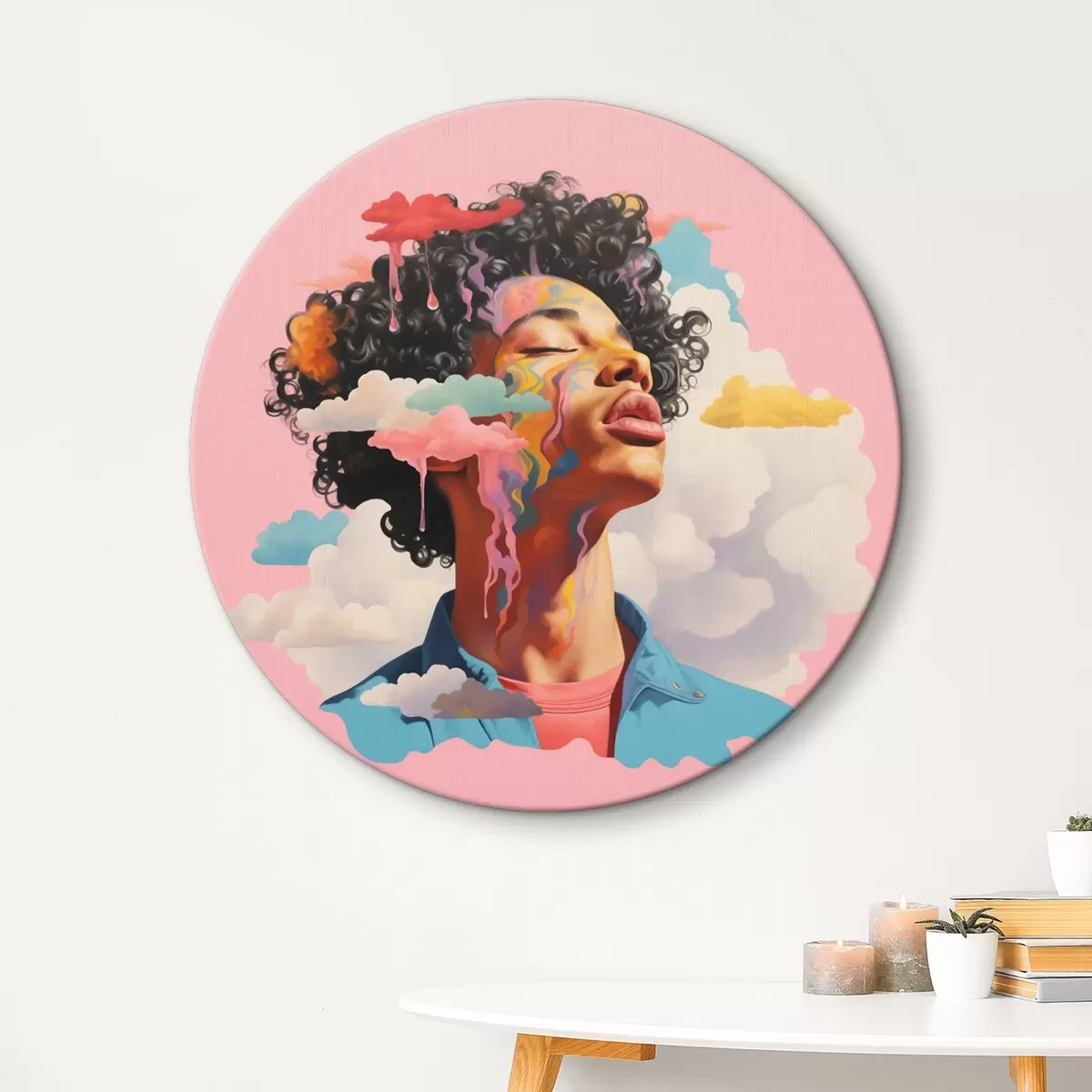 Tableaux rondes Rêveur dans les nuages en style aquarelle r45636