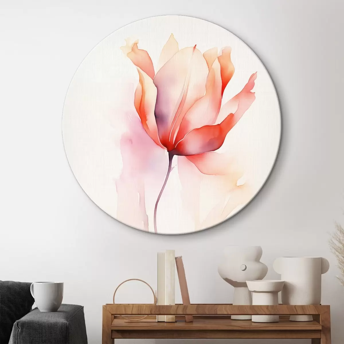 Tableaux rondes Minimalisme floral dans un style aquarelle r45637