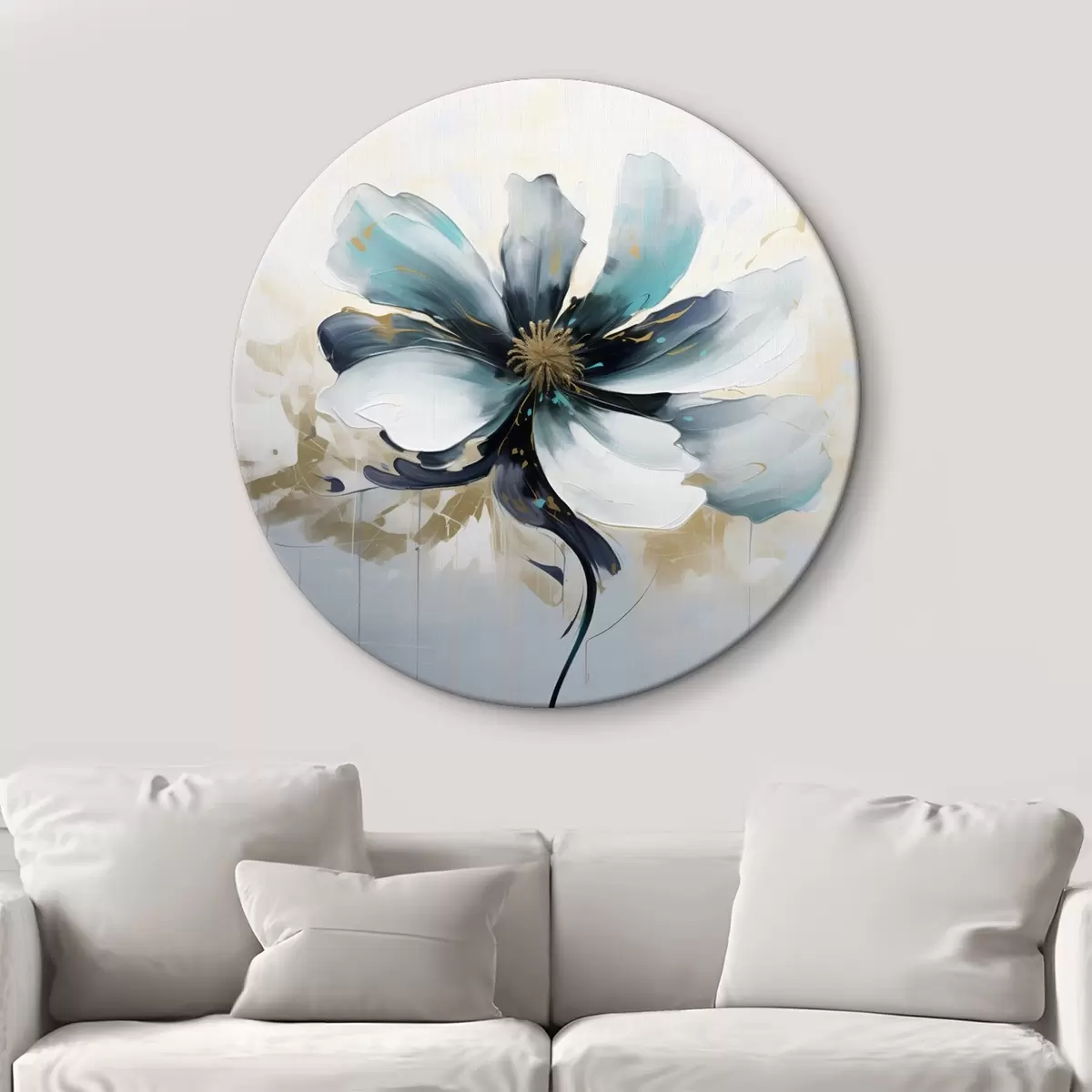 Tableaux rondes Fleur turquoise en peinture à l'huile r45641