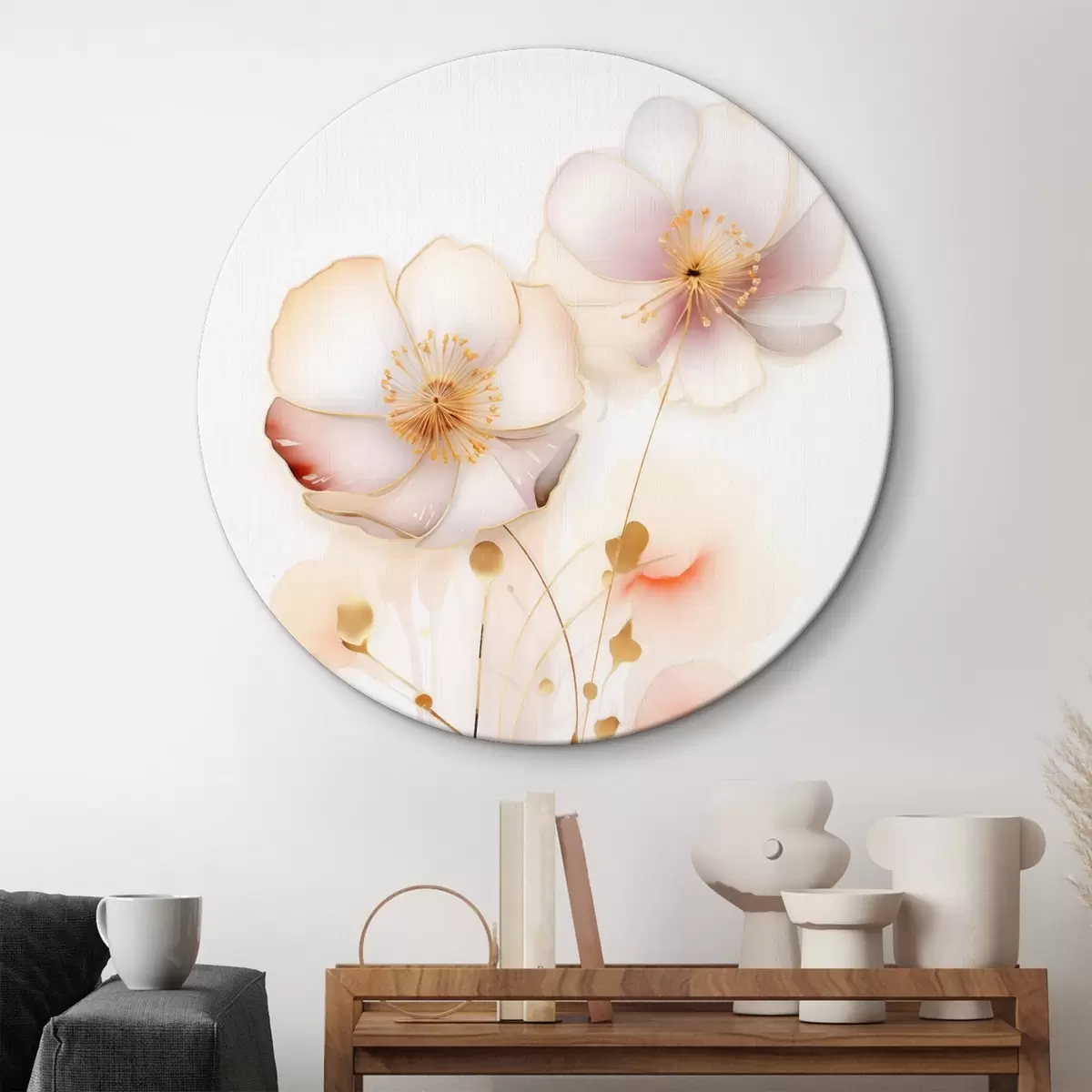 Tableaux rondes Coquelicots pastel en style abstrait r45643