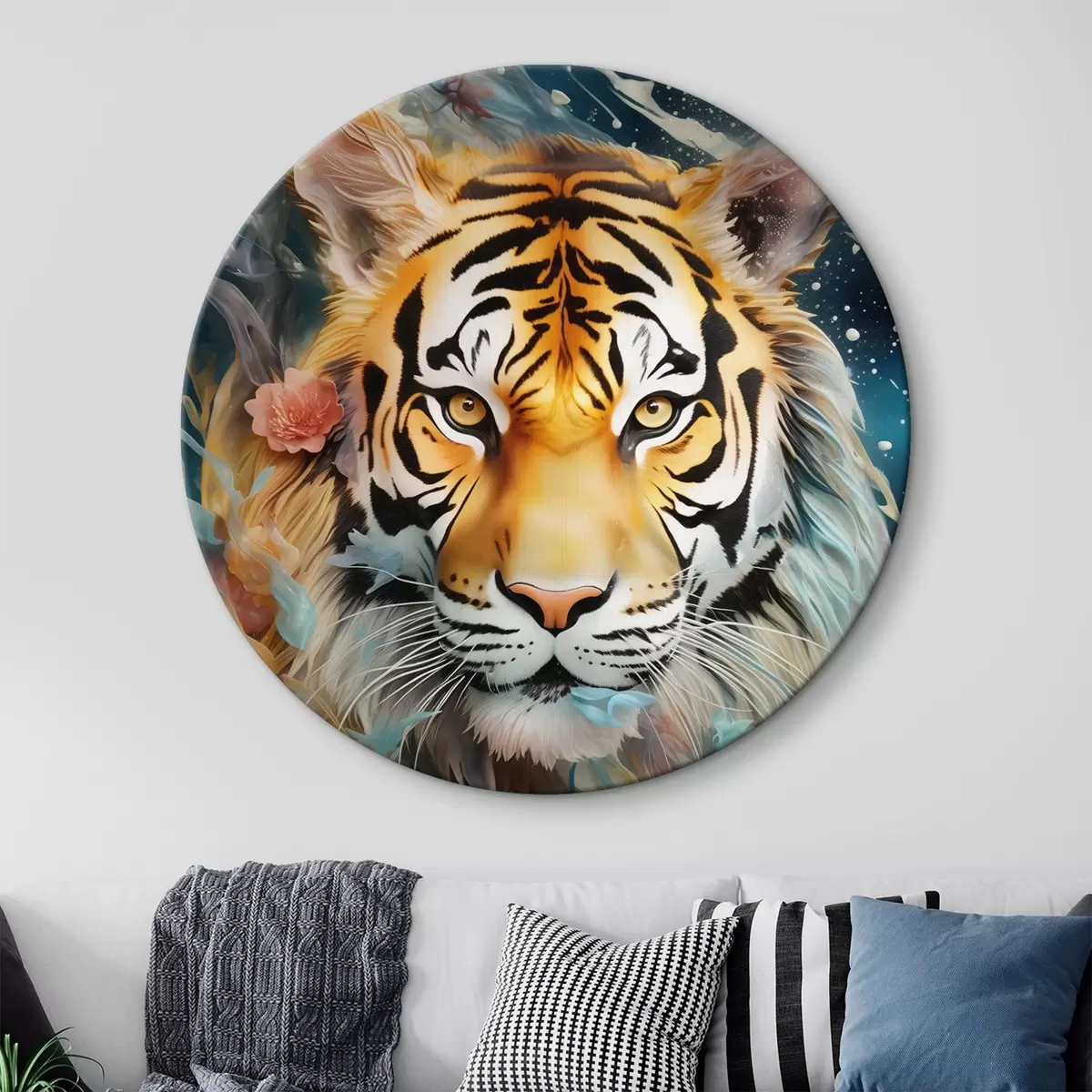 Tableaux rondes Portrait de tigre dans un style fantastique r45645