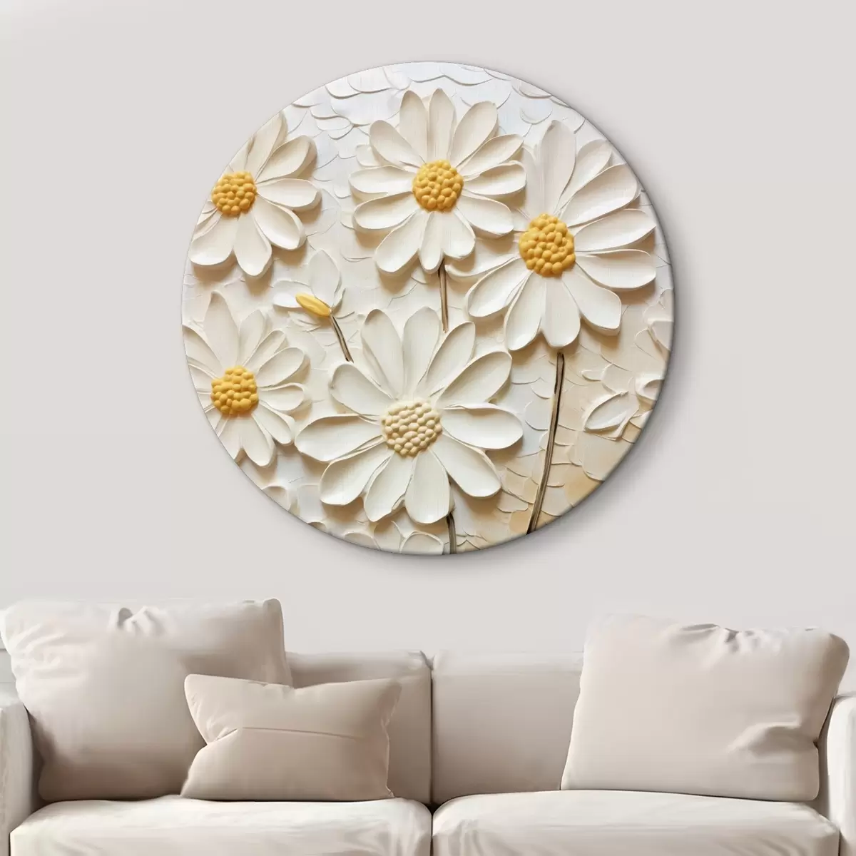 Tableaux rondes Marguerites en style empâté : pétales blancs r45647