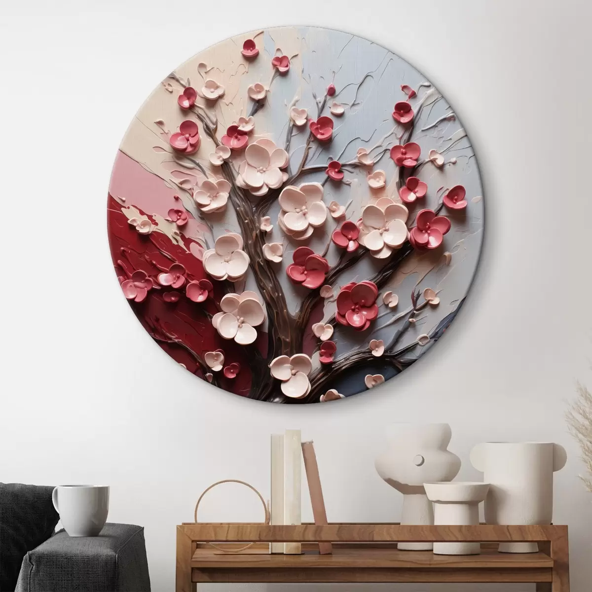 Tableaux rondes Sakura volumétrique dans un style de peinture texturé r45650