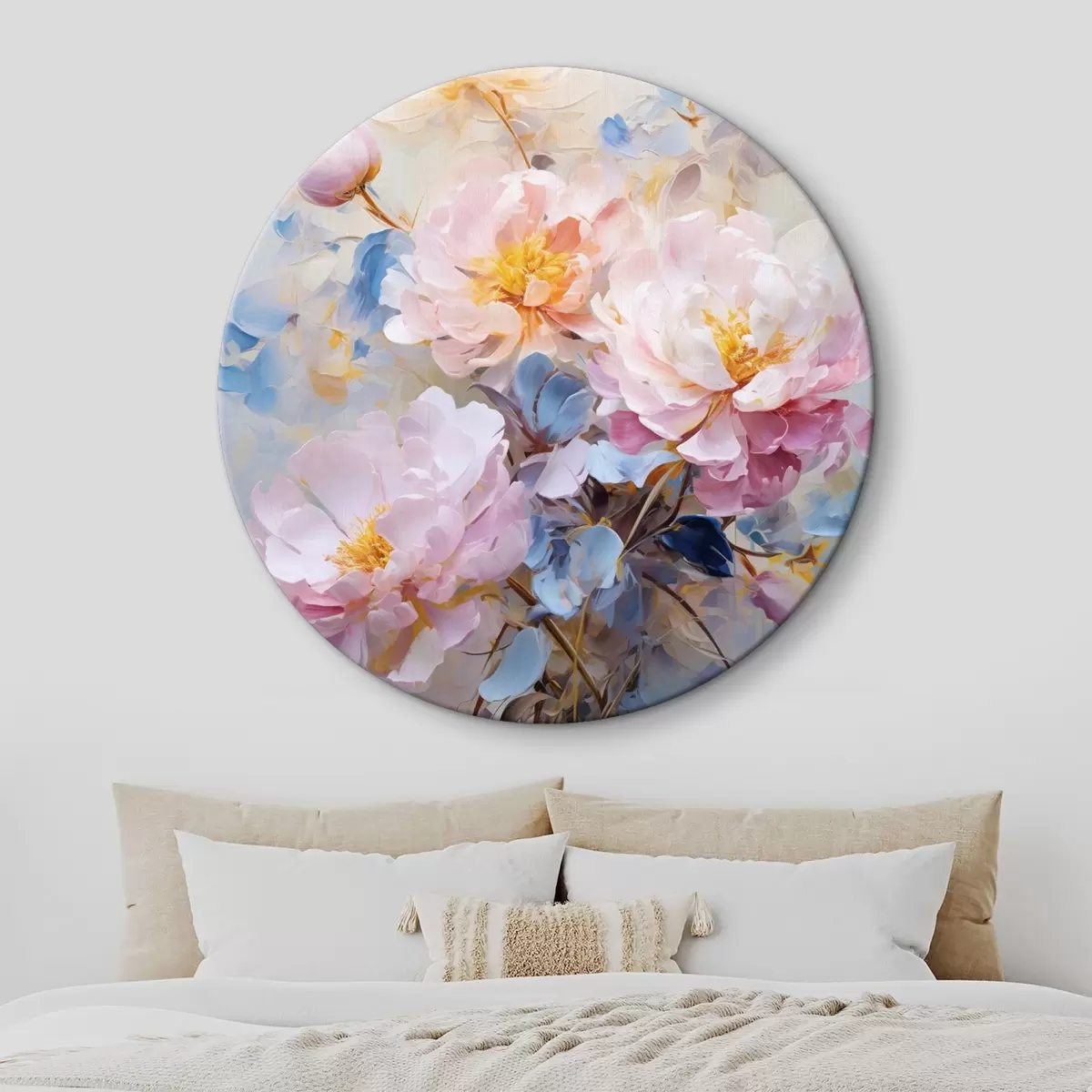 Tableaux rondes Fleurs abstraites : tons roses et bleus r45652