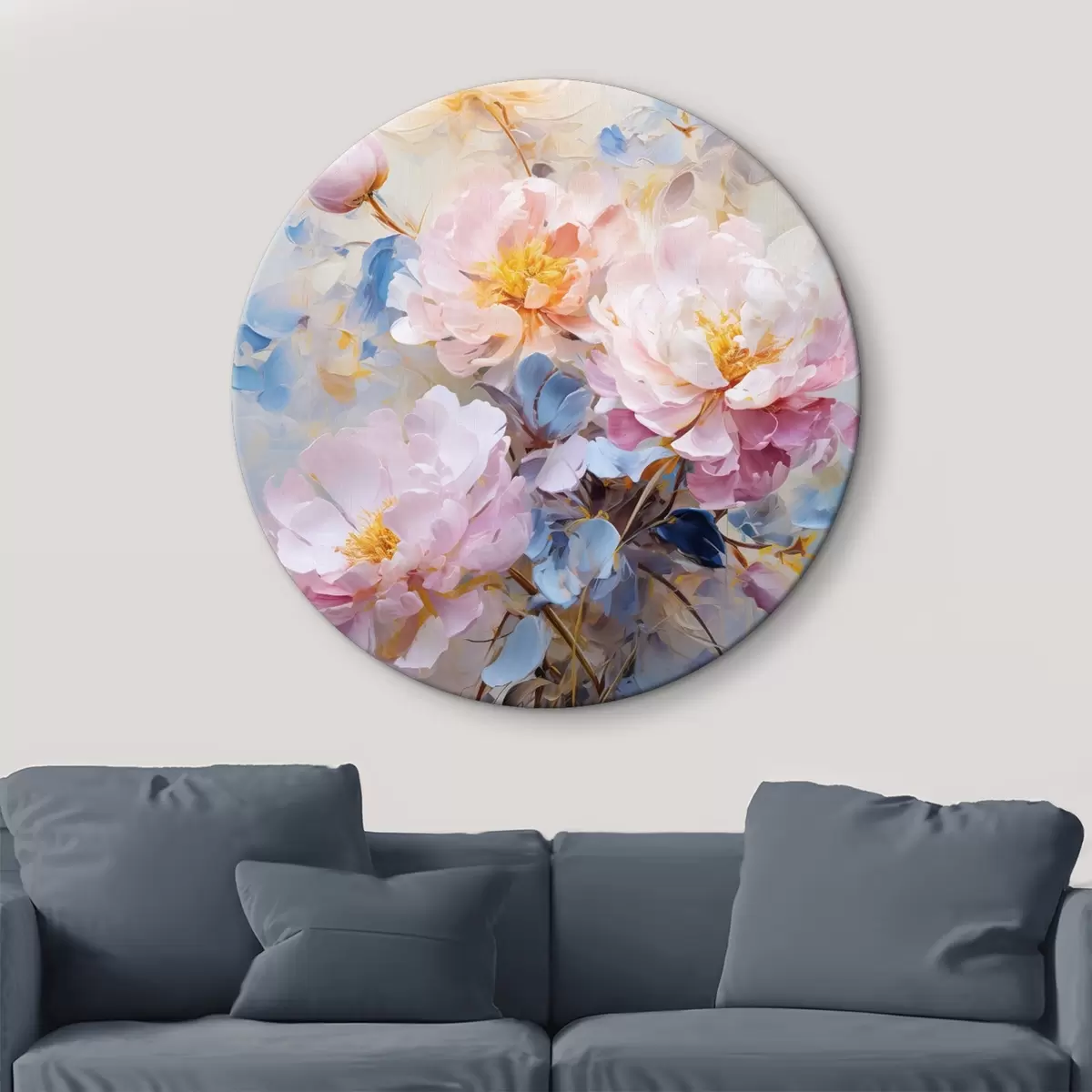 Tableaux rondes Fleurs abstraites : tons roses et bleus r45652