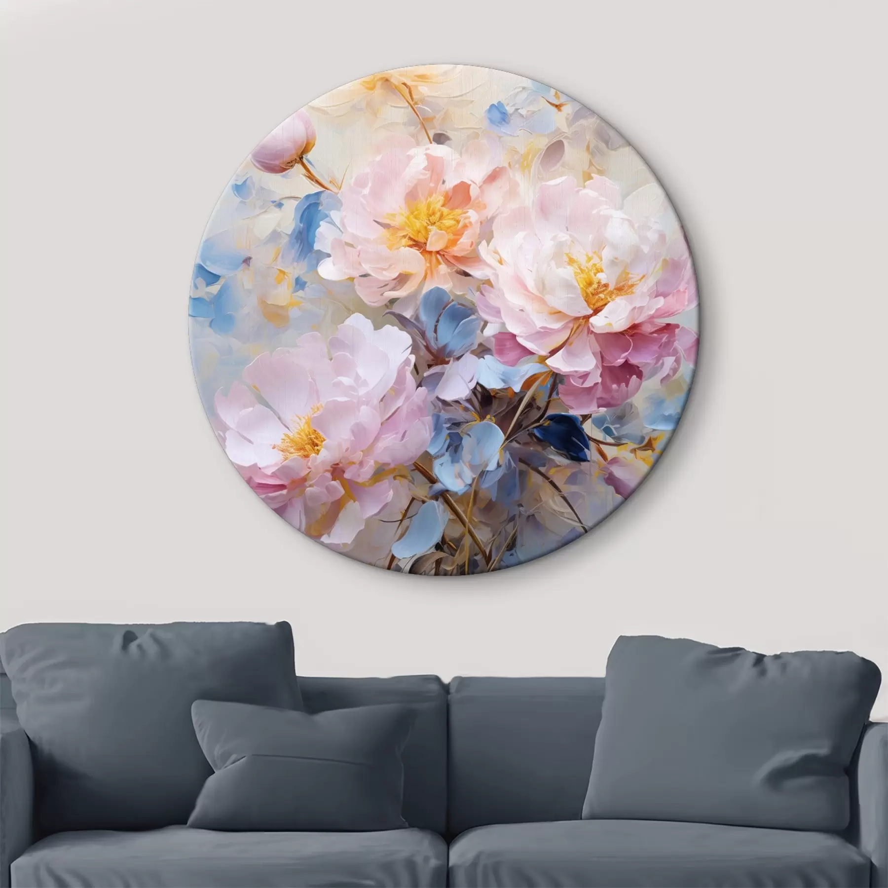 Tableau Fleurs abstraites : tons roses et bleus r45652