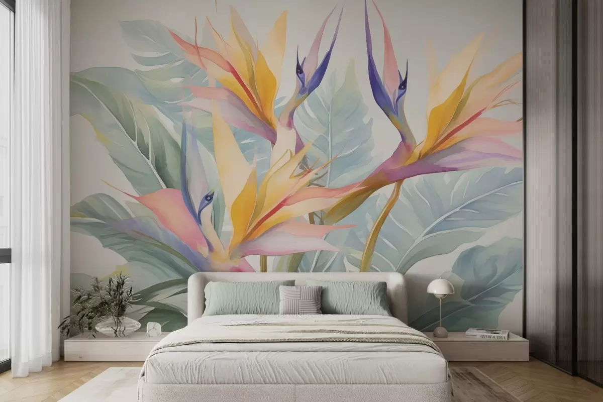 Papier peint Fleurs et feuilles de Strelitzia w04527