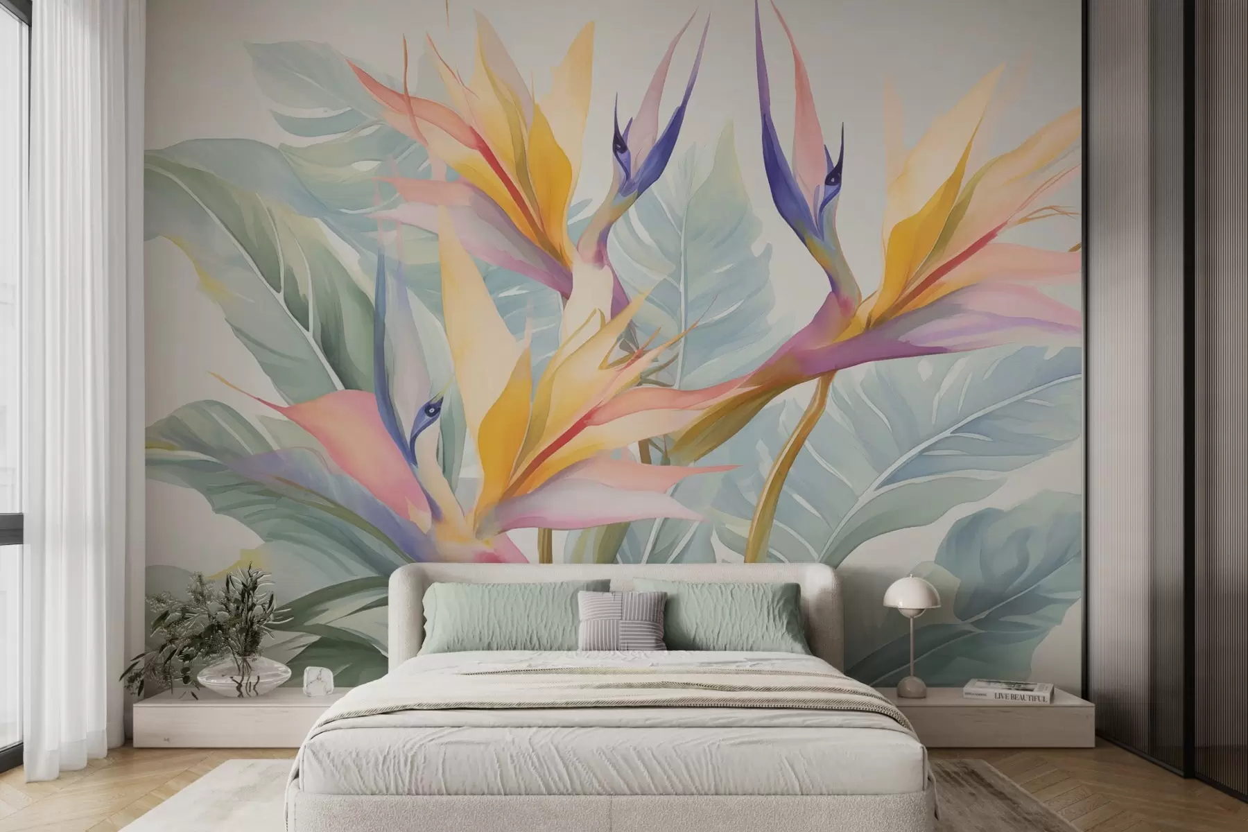 Papier peint Fleurs et feuilles de Strelitzia w04527