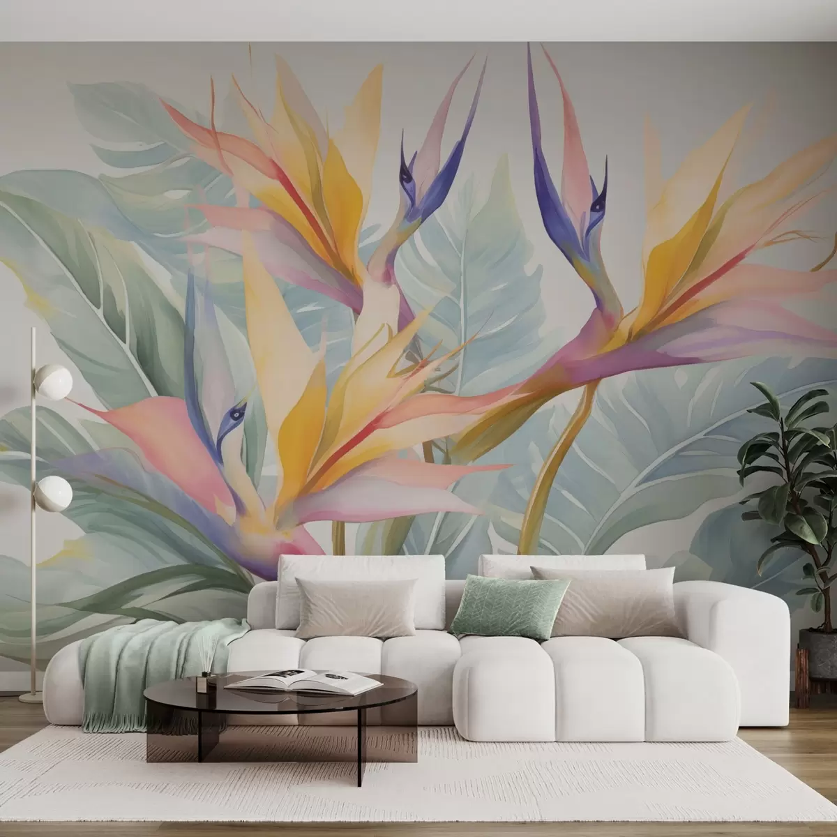 Papier peint Fleurs et feuilles de Strelitzia w04527