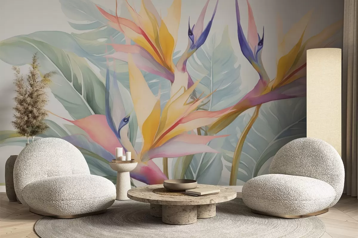Papier peint Fleurs et feuilles de Strelitzia w04527
