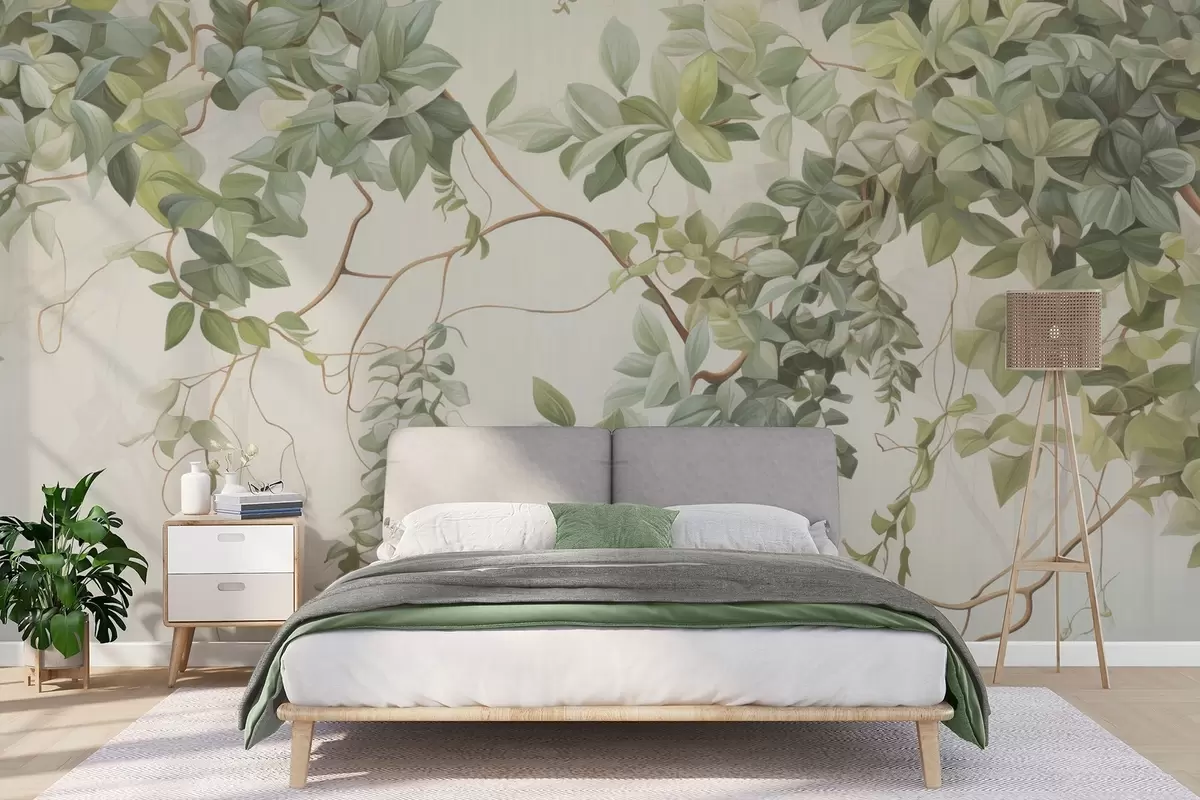 Papier peint Feuilles sur les branches d'arbres w04528