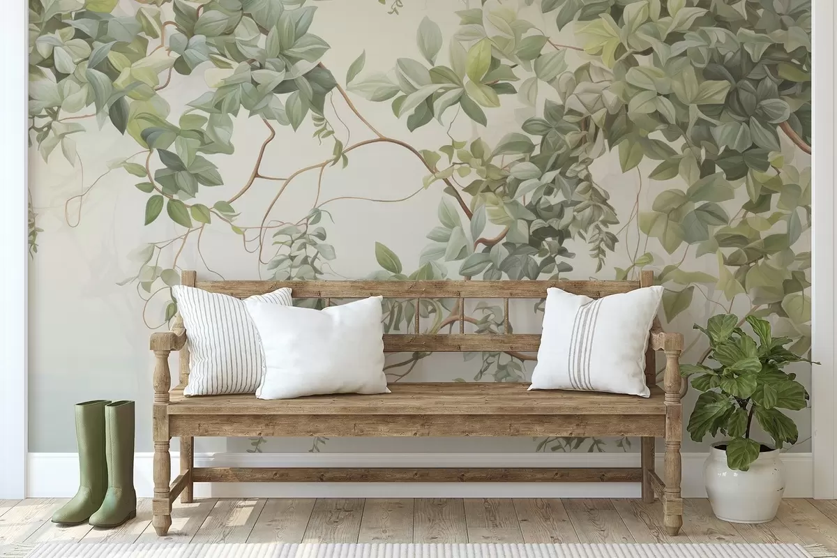 Papier peint Feuilles sur les branches d'arbres w04528