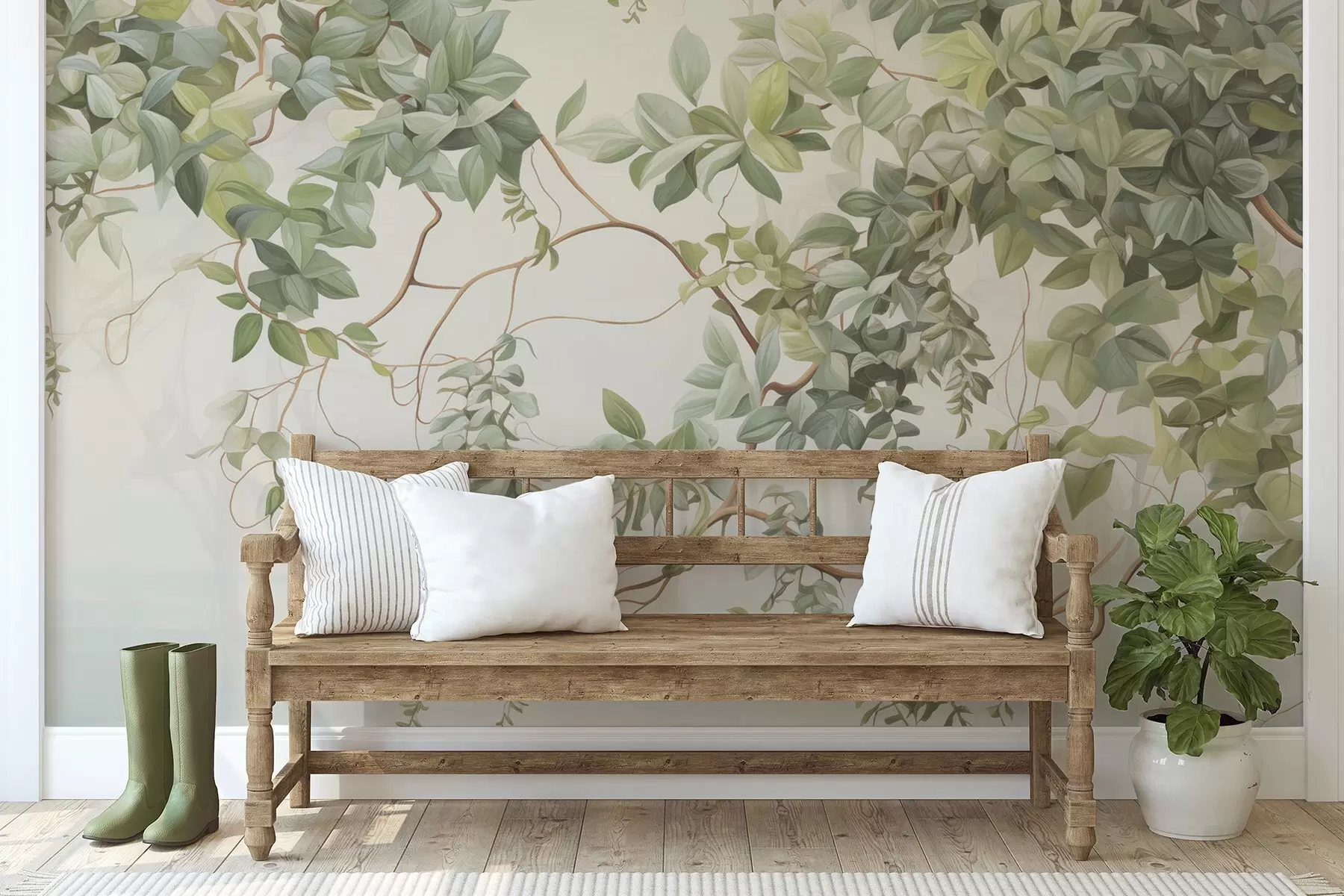 Papier peint Feuilles sur les branches d'arbres w04528