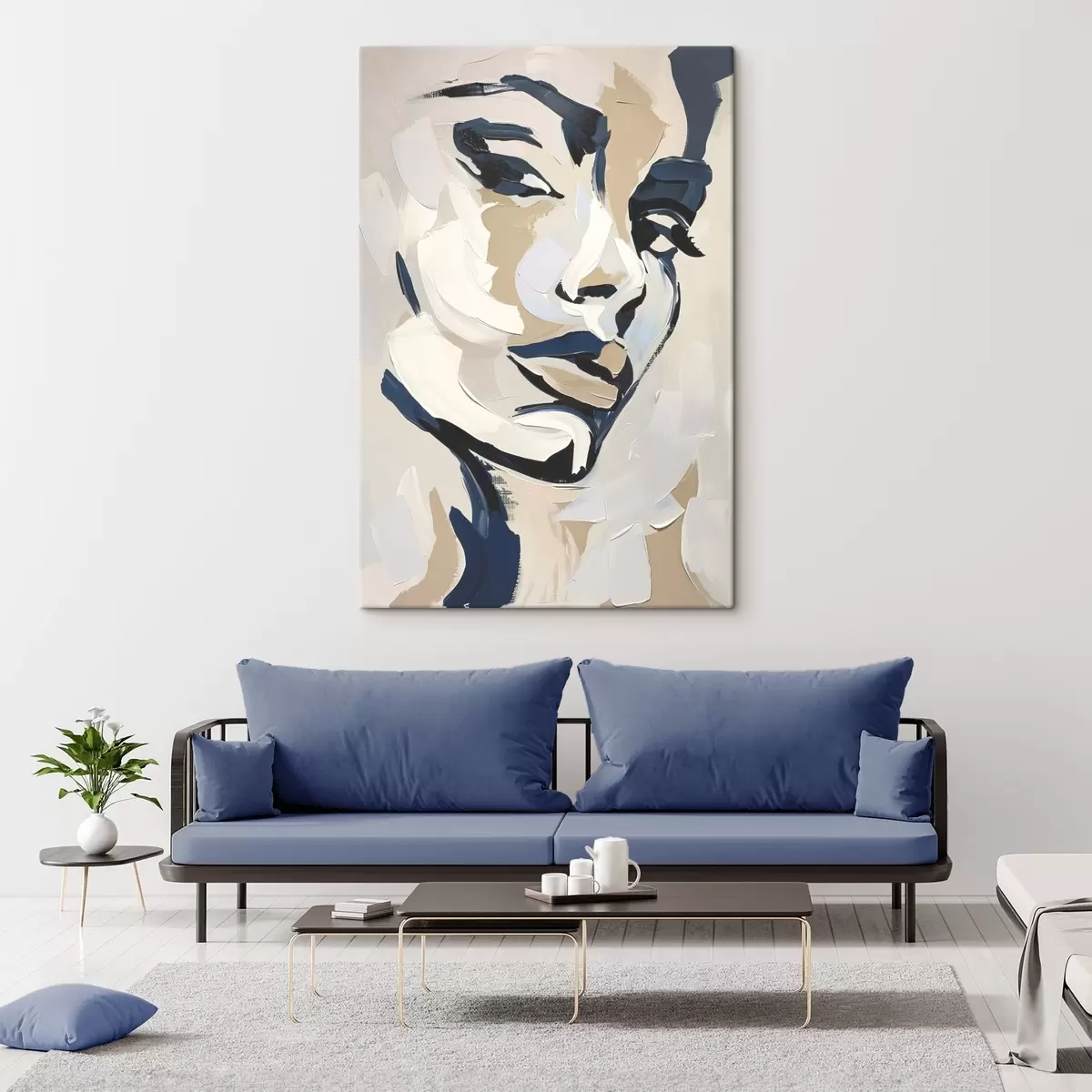 Tableau Portrait abstrait d'une femme avec des coups de pinceau imités s45593