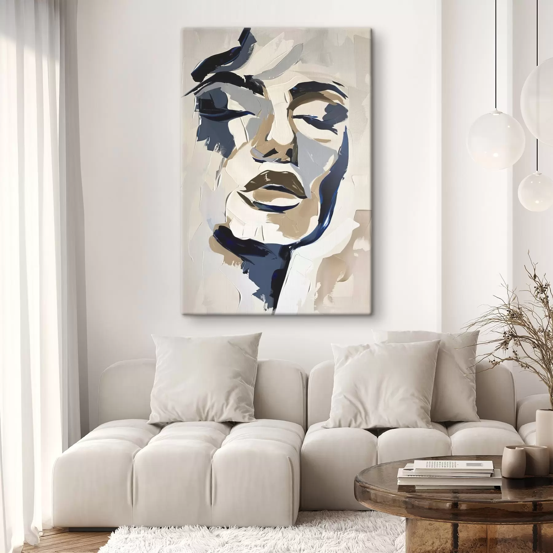 Tableau Portrait abstrait d'une femme avec des coups de pinceau imités s45743