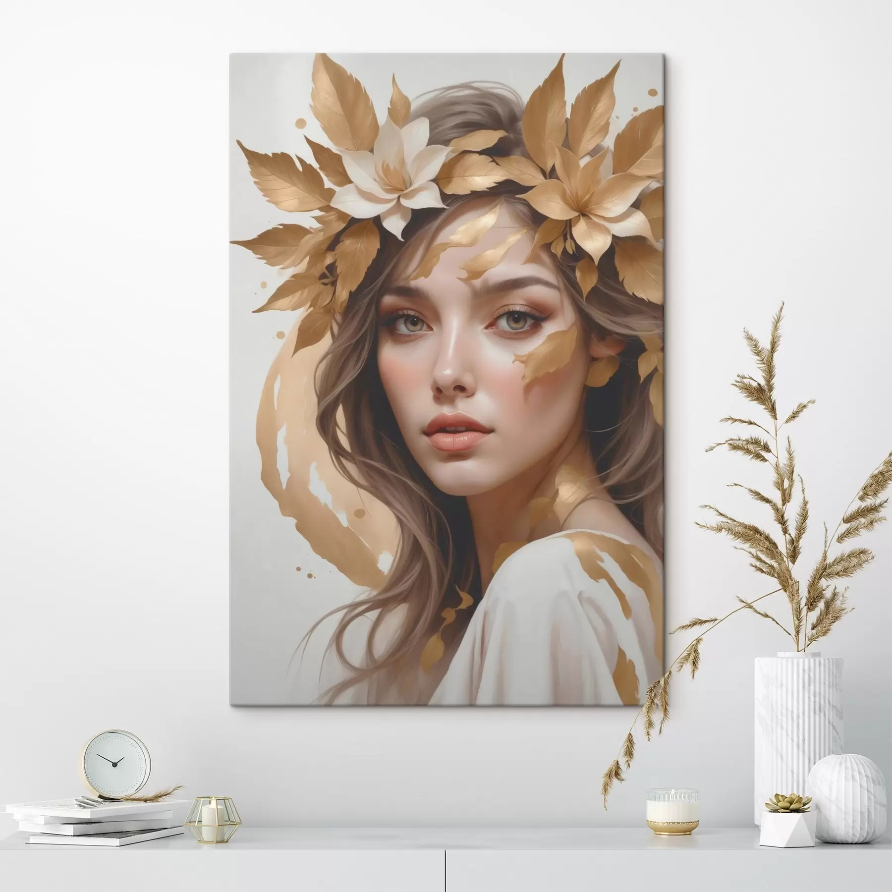 Tableau Une femme avec des feuilles dans les cheveux s45748