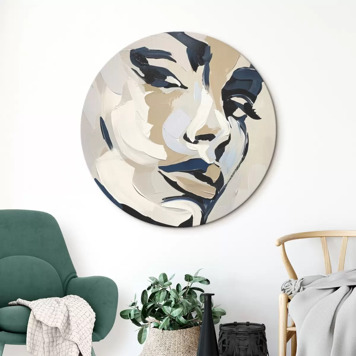 Tableaux rondes Portrait abstrait d'une femme avec des coups de pinceau imités r45593