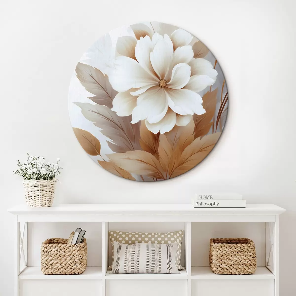 Tableaux rondes Une fleur avec des feuilles r45744