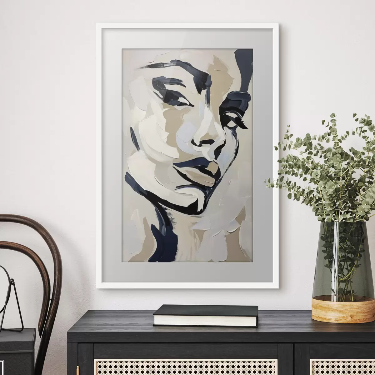 Poster Portrait abstrait d'une femme avec des coups de pinceau imités f45593