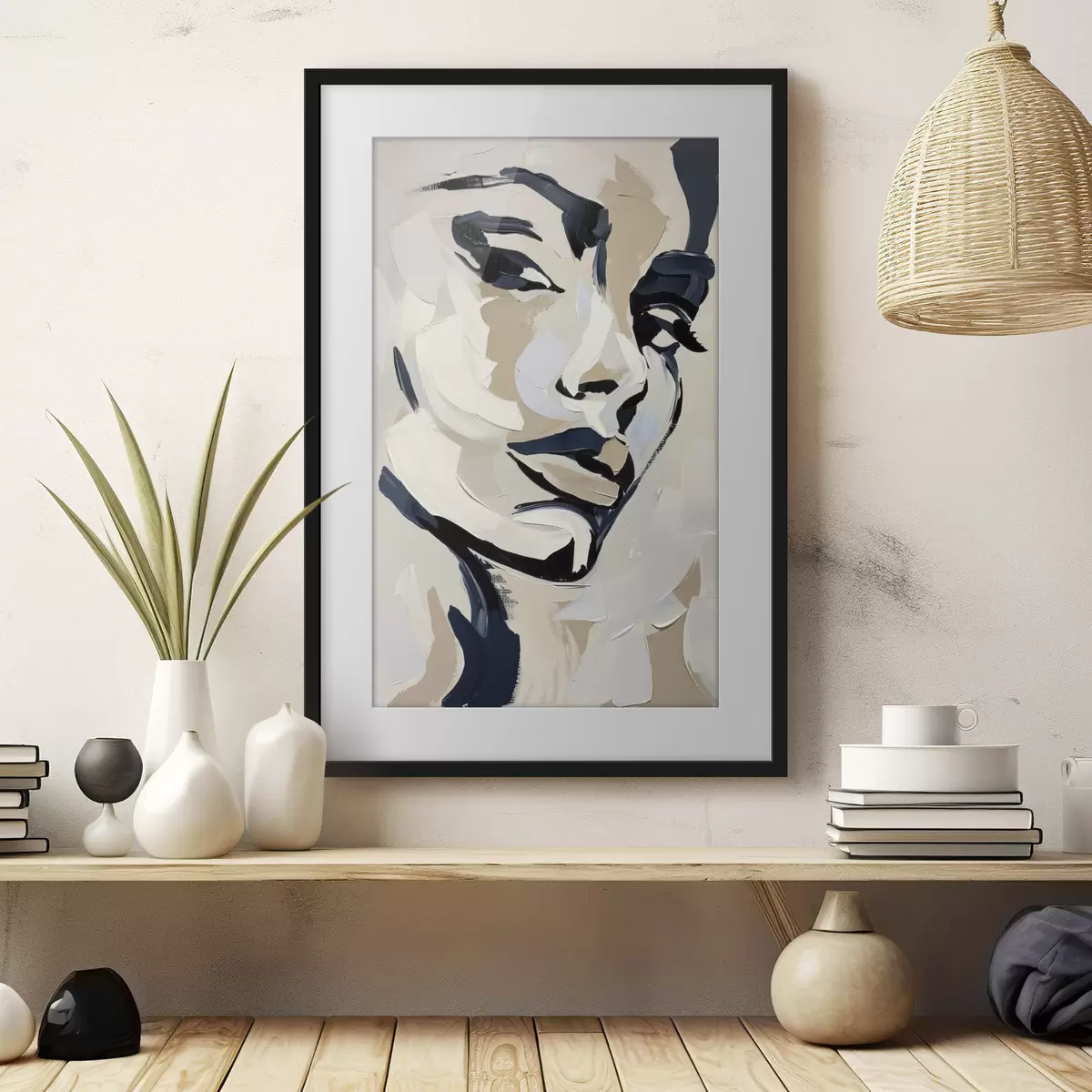 Poster Portrait abstrait d'une femme avec des coups de pinceau imités f45593
