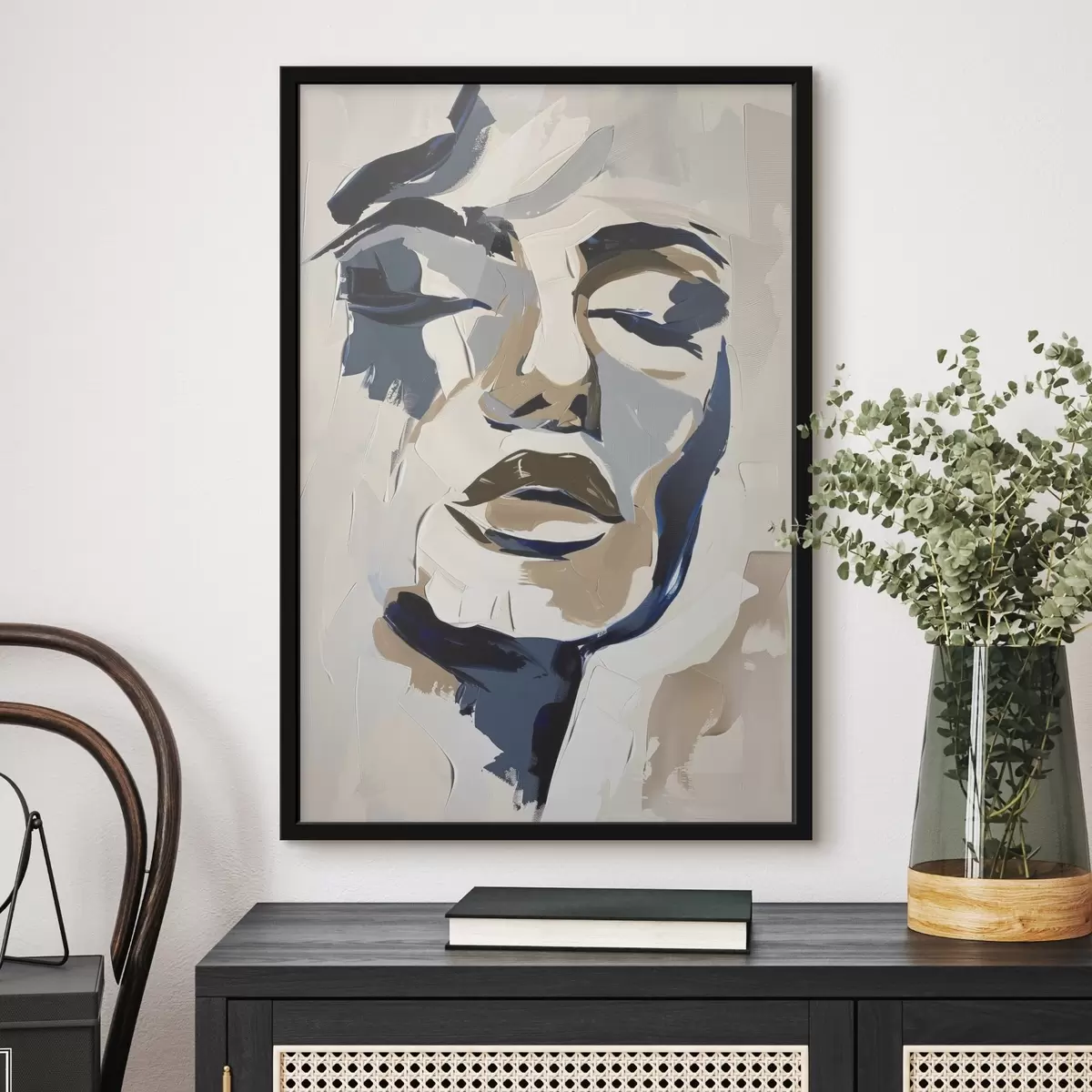 Poster Portrait abstrait d'une femme avec des coups de pinceau imités f45743