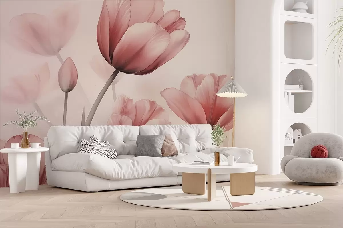 Papier peint Tulipes avec un effet brûlé et une texture particulière w04519