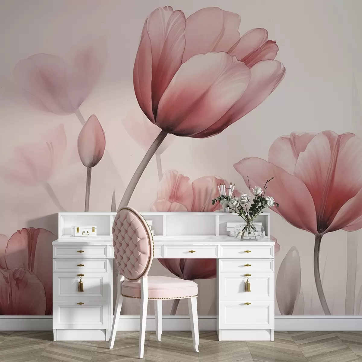 Papier peint Tulipes avec un effet brûlé et une texture particulière w04519