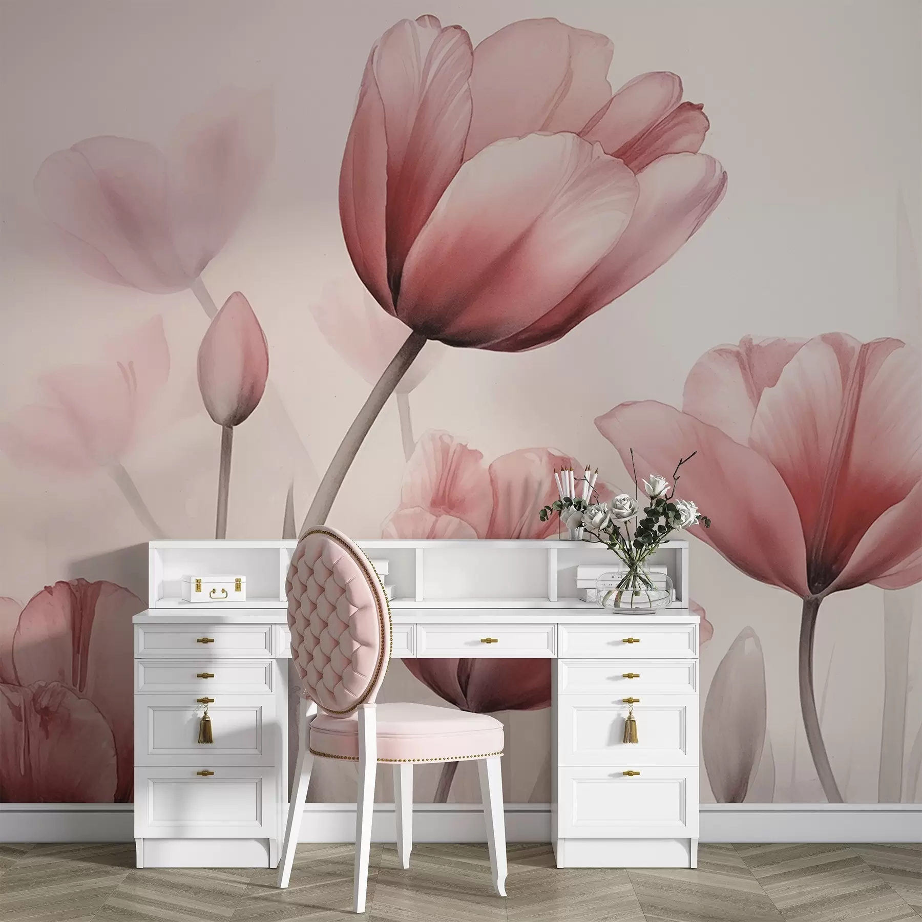 Papier peint Tulipes avec un effet brûlé et une texture particulière w04519