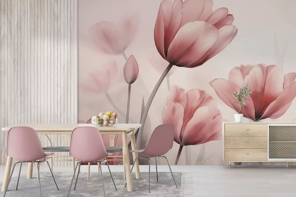 Papier peint Tulipes avec un effet brûlé et une texture particulière w04519