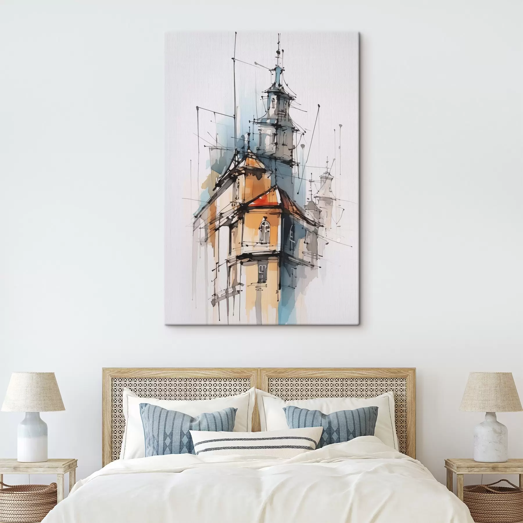 Tableau Maisons imitation croquis et aquarelle s45765