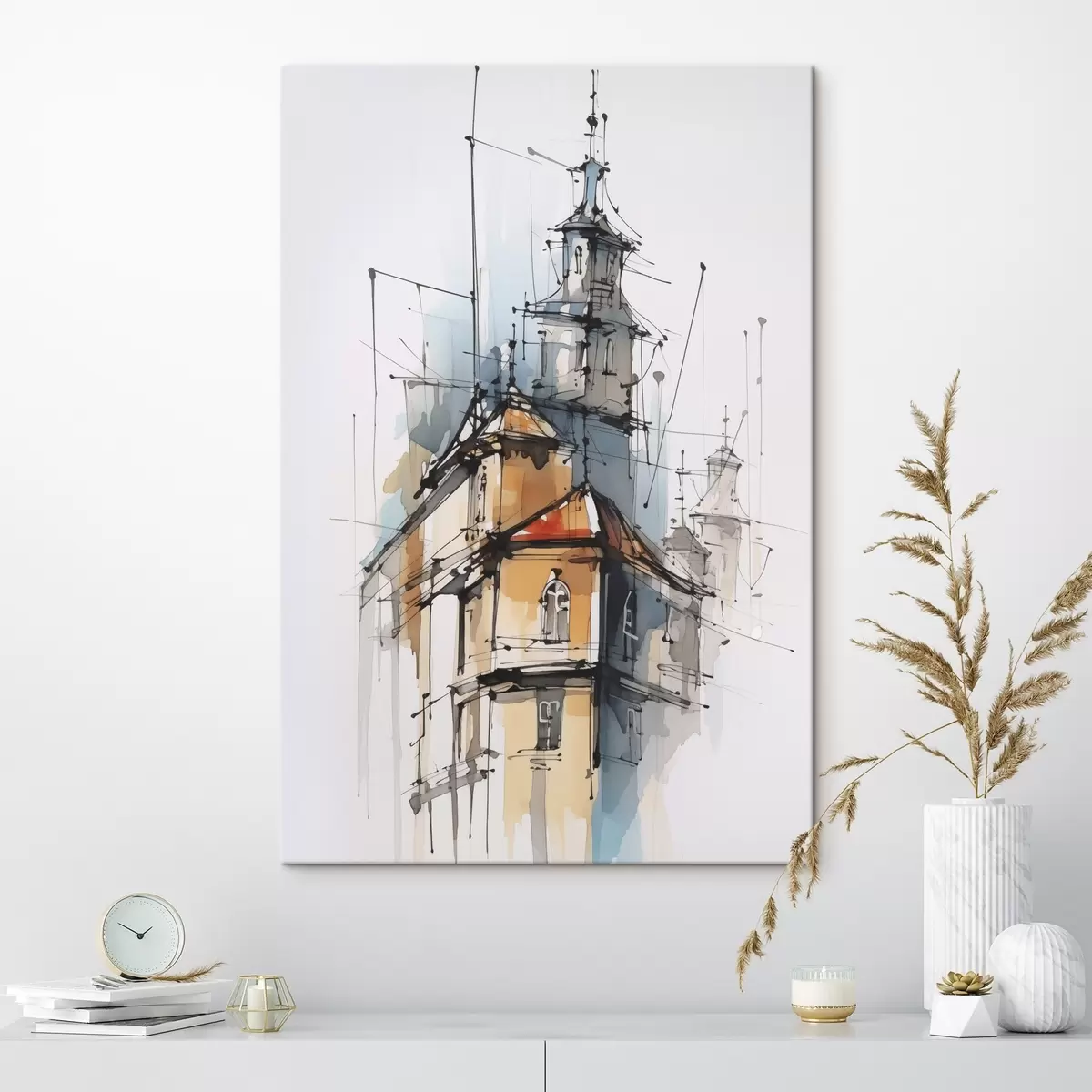 Tableau Maisons imitation croquis et aquarelle s45765