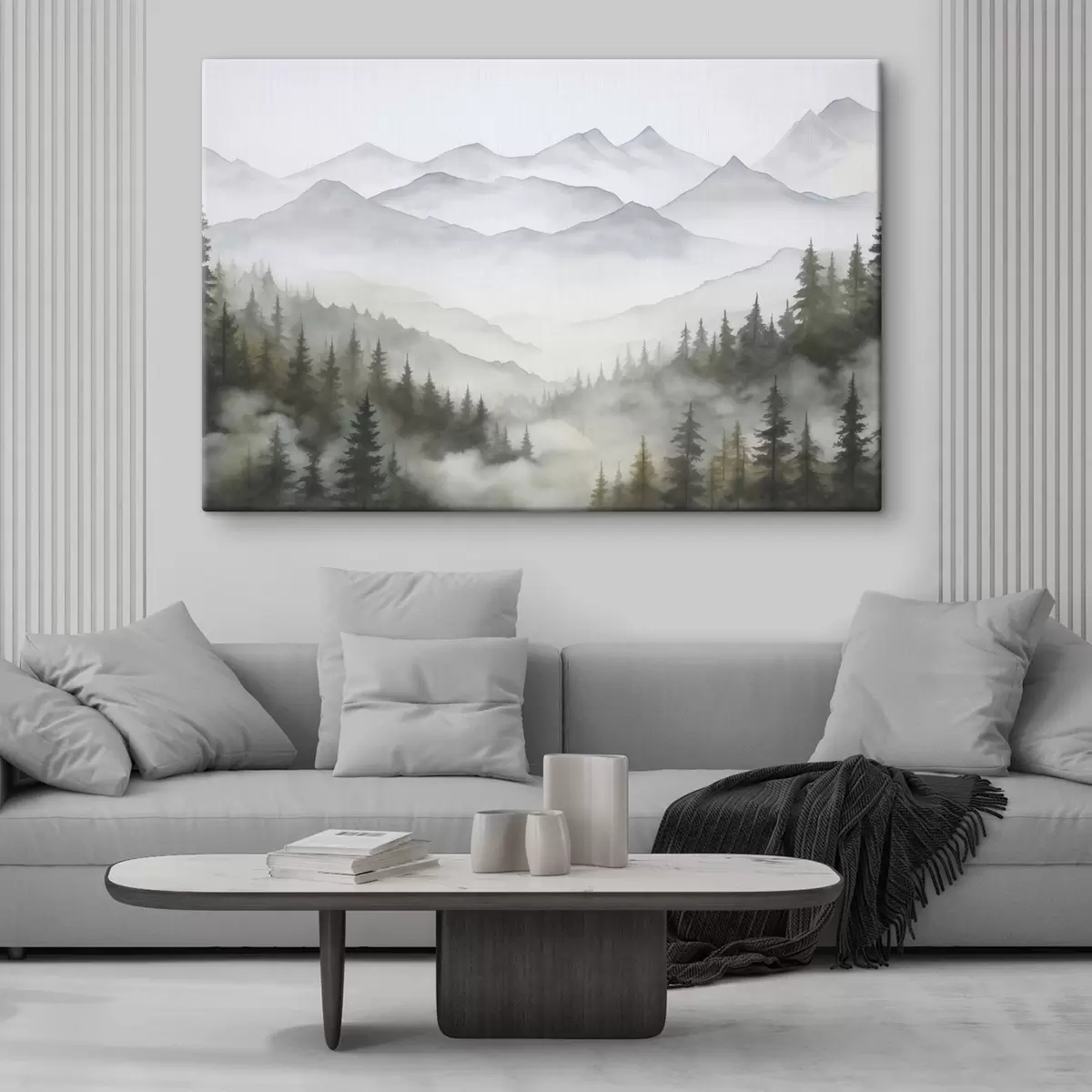 Tableau Forêt dans le brouillard devant les montagnes s45774